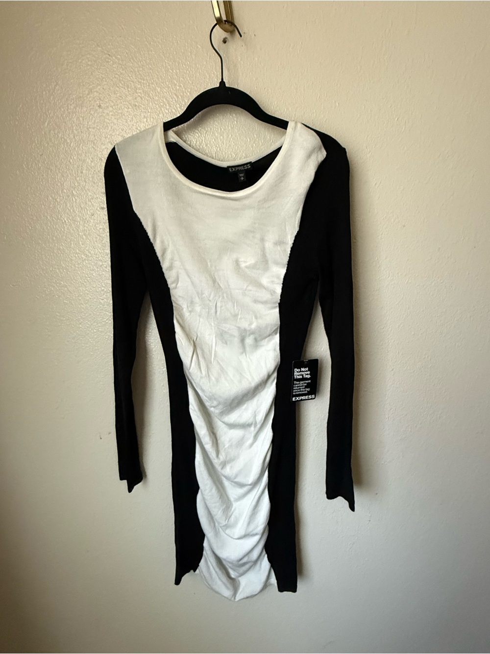 Express Black and White Long Sleeve Bodycon Dress